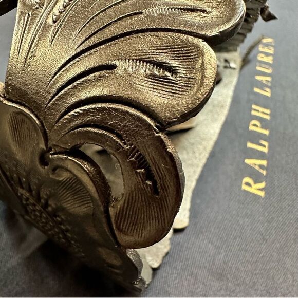 Ralph Lauren Collection * Spring 13 Black Western Tooled Leather Contour Belt - Picture 6 of 17